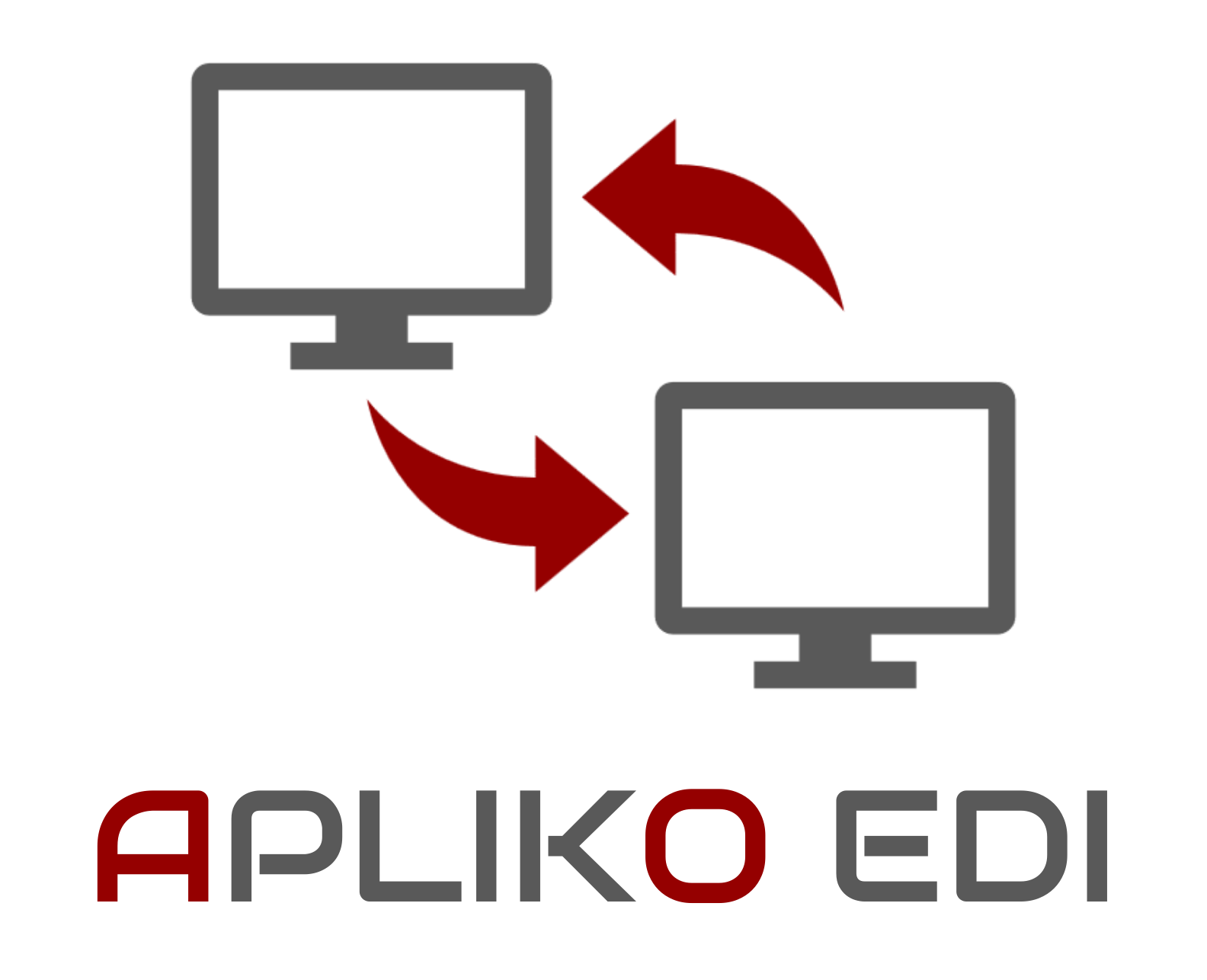 Das Apliko EDI Produktlogo zeig zwei Monitore mit Pfeilen die einen Datenaustausch symbolisieren.